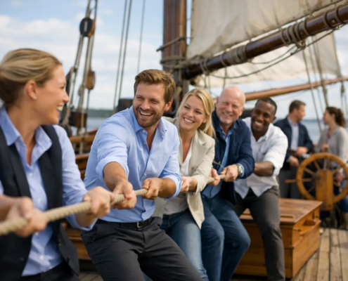 Teambuilding op traditioneel zeilschip werkt