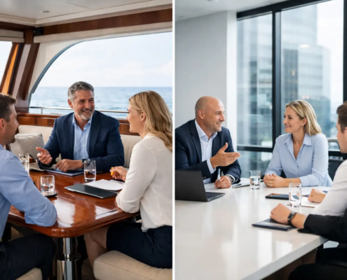 Vergaderen op schip of kantoor, wat past beter?